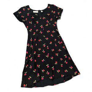 Y2K Silk Babydoll Cherry Print Midi Dress